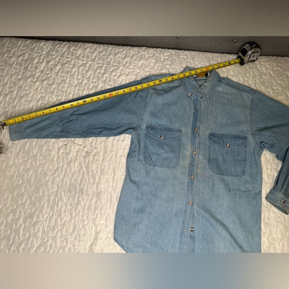 Vintage Union Khaki Denim Shirt Rugged Workwear Y2K Oversized Button-Up Menswear - Picture 12 of 12